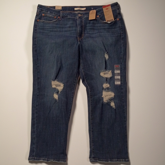 Levi's Boyfriend Hypersoft Mid Rise Tapered Leg 20W S Dark Blue Denim Jeans - Picture 6 of 8